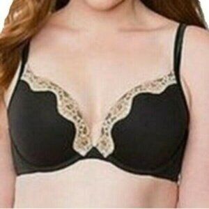 Cacique Womens Bra Size 40DDD Plunge Smooth Boost U/W Black w/ Lace